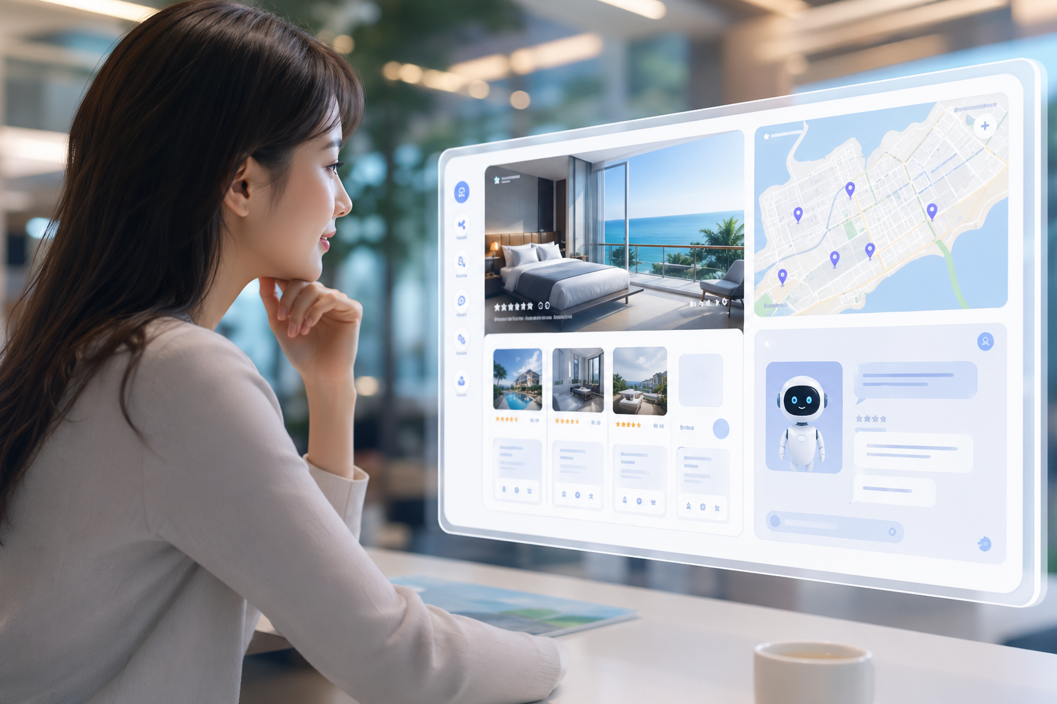 [여행 AI, 호텔 예약, 가상 상담] 기사 핵심 맥락을 보여주는 이미지 - 여행 산업에서 AI의 핵심 가치는 대체로 개인화된 추천 과 탐색-선택-결제 과정의 효율화로 모인다. 사용자는 숙소·교통·관광을 한꺼번에 비교해야.....