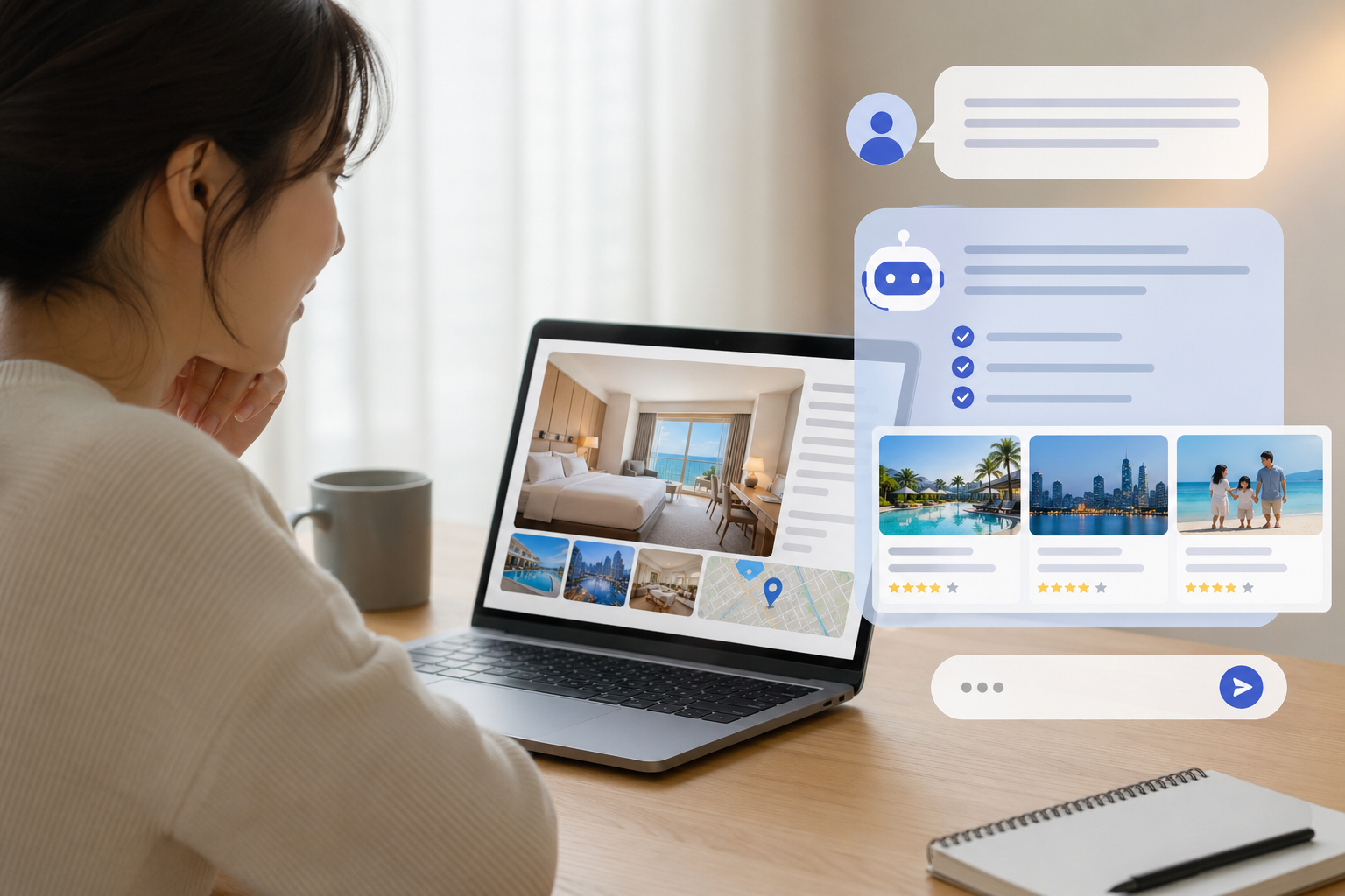 [여행 AI, 호텔 예약, 가상 상담] 기사 영향과 배경을 설명하는 이미지 - 국내 여행·숙박 업계는 다양한 채널을 통해 성장해왔지만, 최근에는 AI를 경쟁력으로 끌어올리려는 움직임이 뚜렷하다. 야놀자가 ‘여행 특화’라는.....