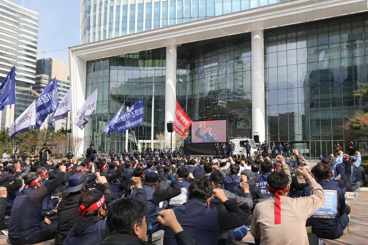 CU 본사, 노조 집회, 성실교섭 기사 영향과 배경을 설명하는 이미지 - 보도에 따르면 서울지방노동위원회는 전날 공공운수노조로부터 위임장을 받았다면 화물연대도 CJ대한통운·한진 등 원청과 교섭하는 주체가 될 수 있다고...